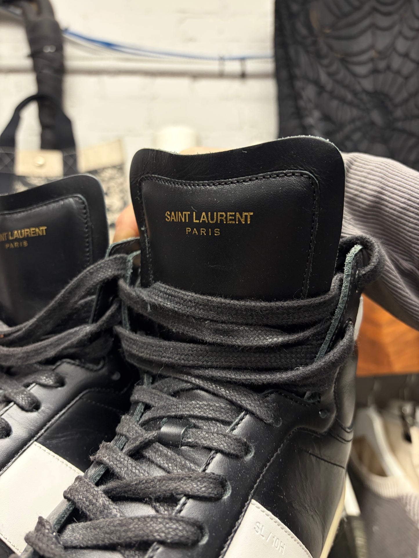 Saint Laurent ‘SL/10H’ Black & White Leather Court High Top Sneakers