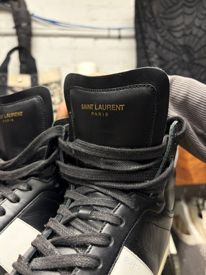 Saint Laurent ‘SL/10H’ Black & White Leather Court High Top Sneakers