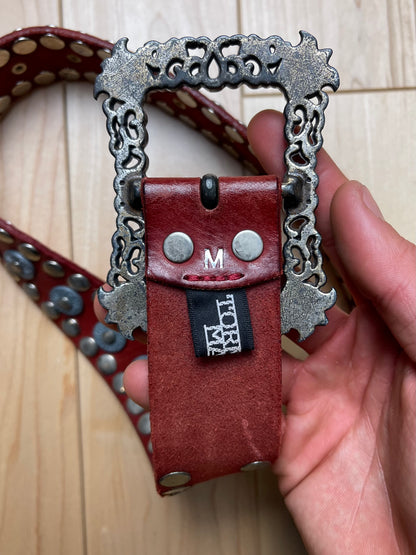 Tornado Mart Oxblood Red Studded Silver Buckle Belt