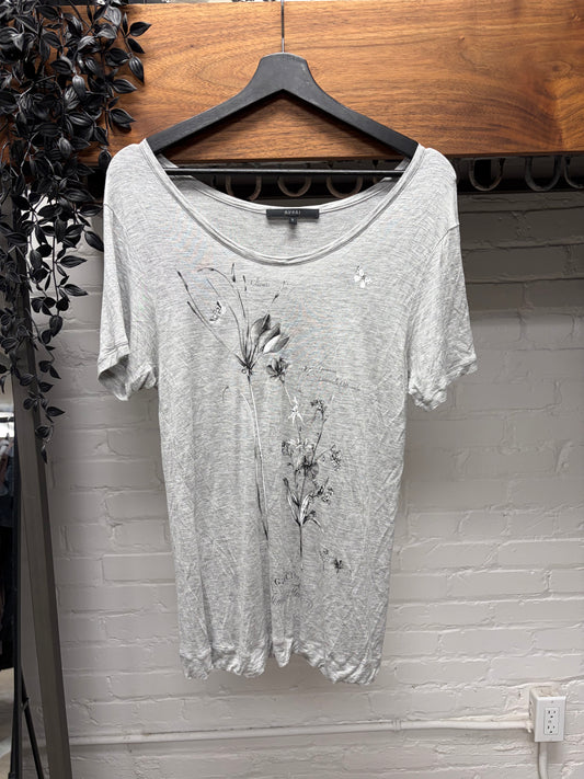 SS2008 Gucci by Frida Giannini ‘Watercolor Flowers’ Scoop Neck Grey Cotton T-Shirt