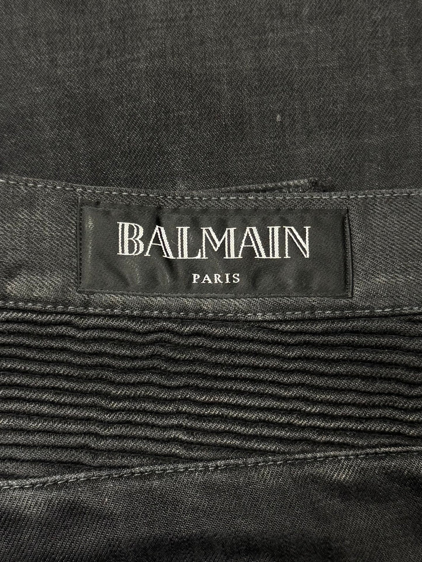 Balmain Waxed Grey Biker Denim