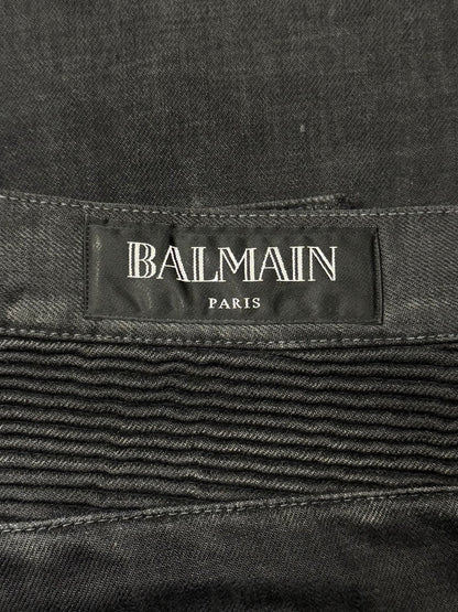 Balmain Waxed Grey Biker Denim