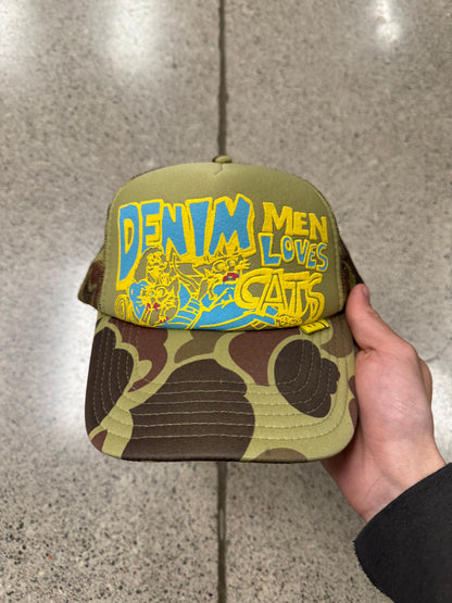 Kapital ‘Denim Love Cats’ Camo Trucker Hat