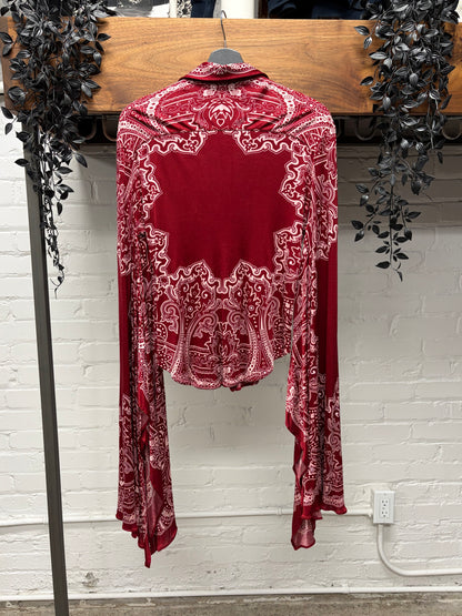 SS2004 Gucci by Tom Ford ‘Cruise’ Bell Sleeve Red Silk Paisley Button Up Shirt