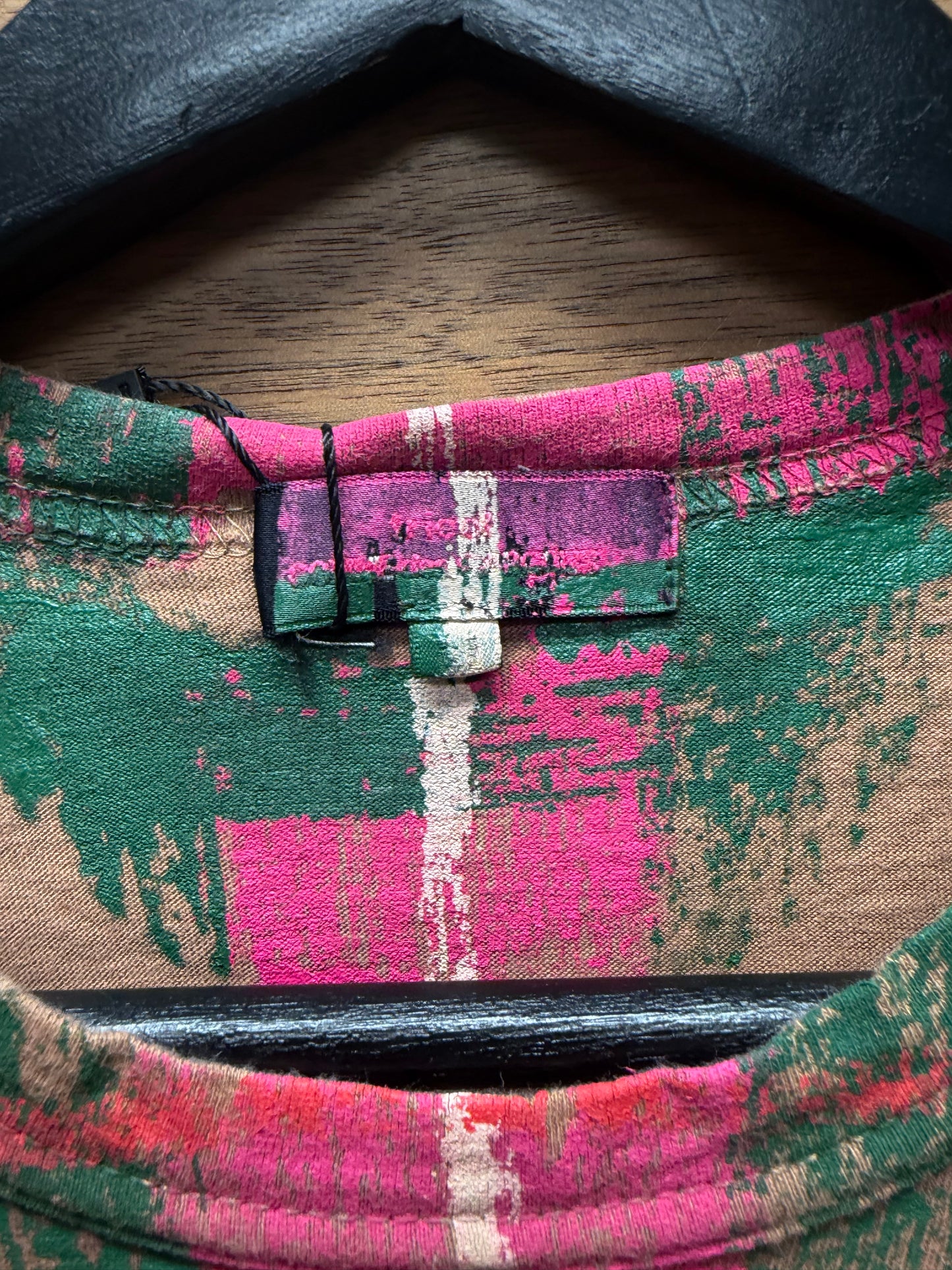 Comme Des Garçons Trictots Pink/Green ‘Blurry Plaid’ Print Brown Graphic T-Shirt