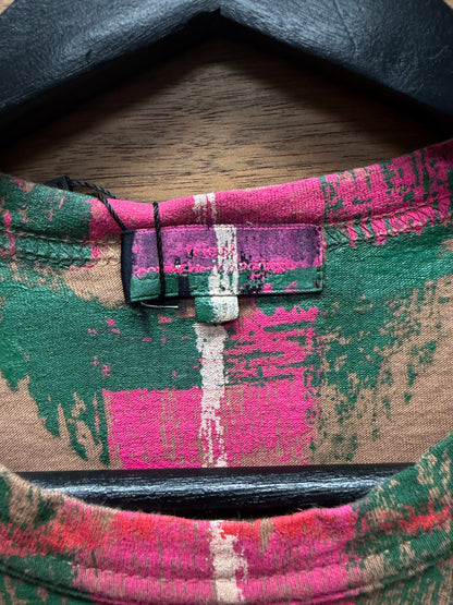 Comme Des Garçons Trictots Pink/Green ‘Blurry Plaid’ Print Brown Graphic T-Shirt