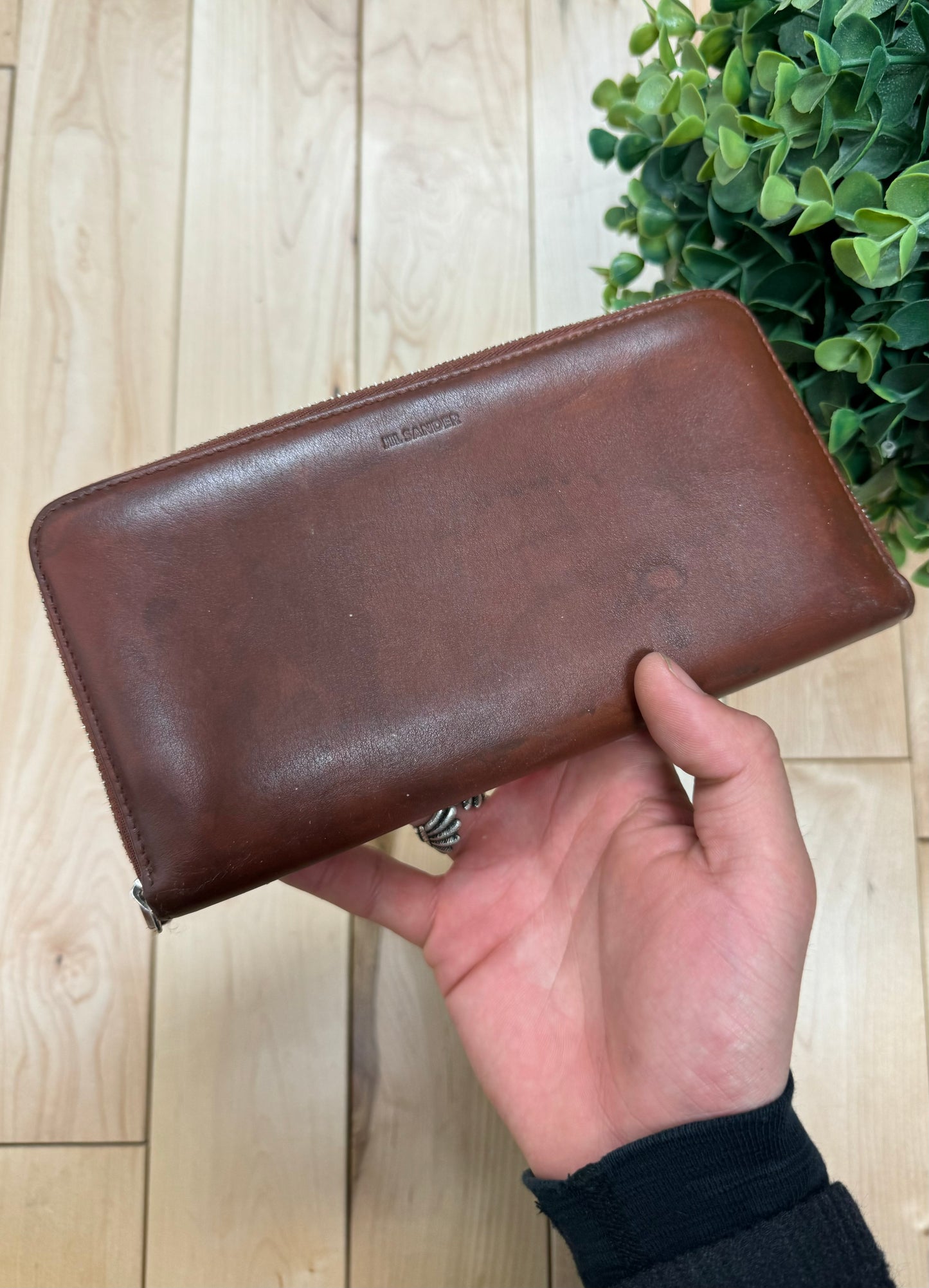 Jil Sander Brown Calfskin Leather Long Wallet