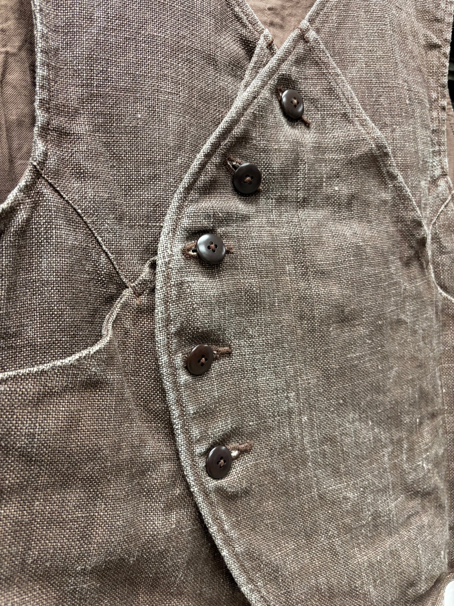 Kapital Asymmetric Buckle-Back Brown Linen Vest