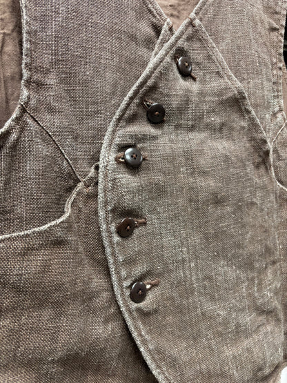 Kapital Asymmetric Buckle-Back Brown Linen Vest