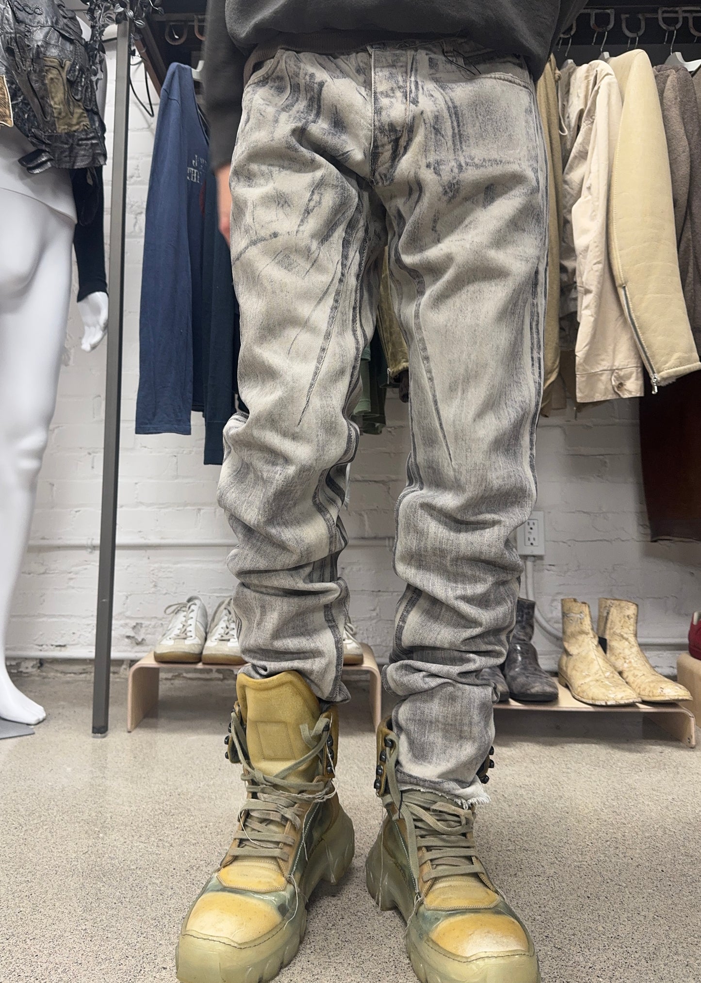 SS2010 Rick Owens ‘Gravel’ Geometric Grey Slim/Skinny Denim