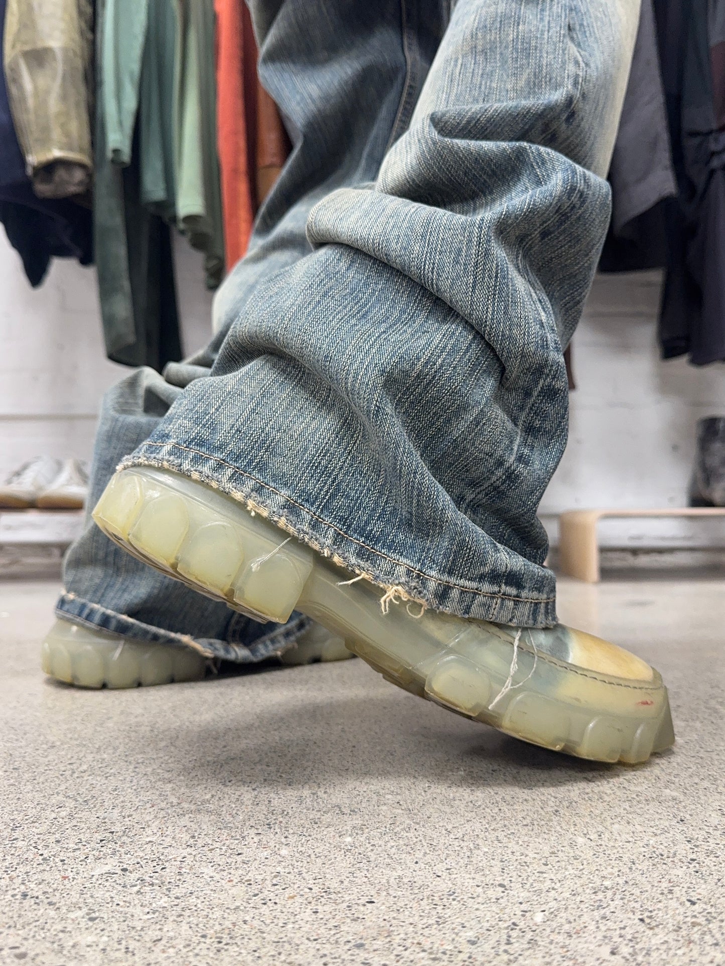 2023 Balenciaga ‘Bootcut Flared’ Dirt Wash Blue Denim