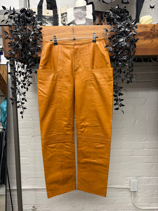 Vintage Dirk Bikkembergs Caramel Brown Lambskin Leather Panelled Bootcut Pants