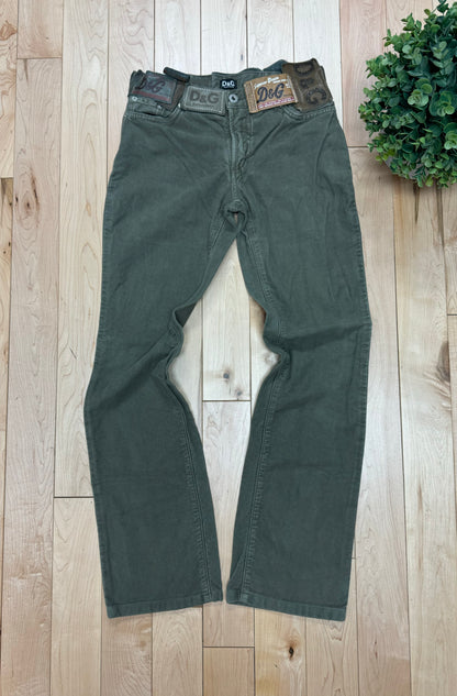 2000s Dolce & Gabbana Belt-Patch Military Green Flared Denim