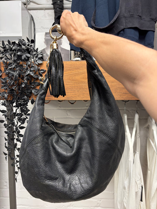 Vintage Gucci Fringe Black Leather Bag with Gold Hardware
