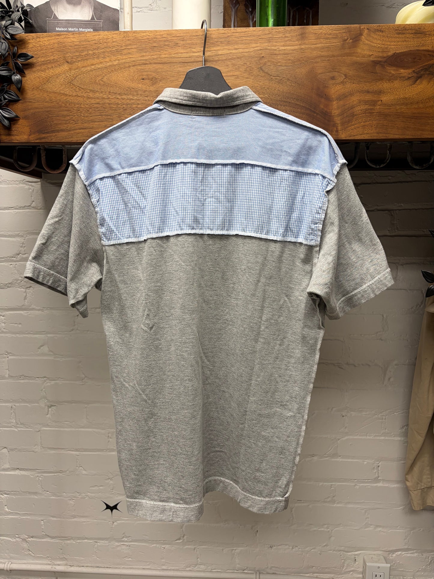 2006 Comme Des Garçons Shirt Grey Cotton Striped/Gingham Hybrid Polo