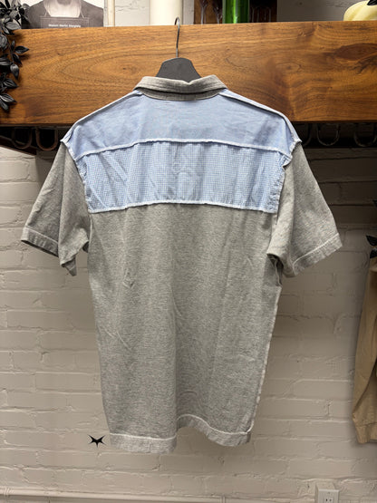2006 Comme Des Garçons Shirt Grey Cotton Striped/Gingham Hybrid Polo