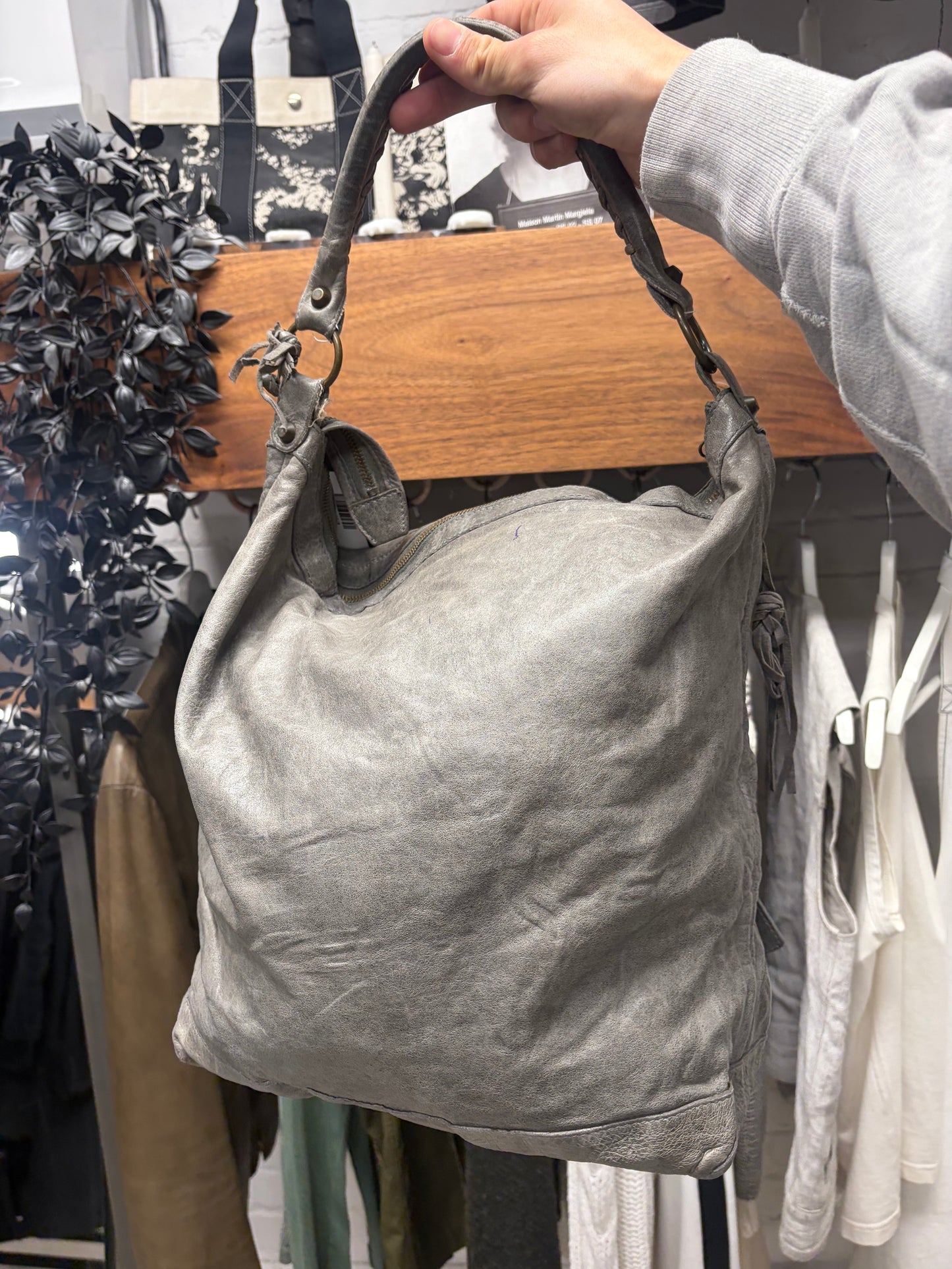 Balenciaga Taupe Brown Leather ‘Hobo’ Shoulder Bag