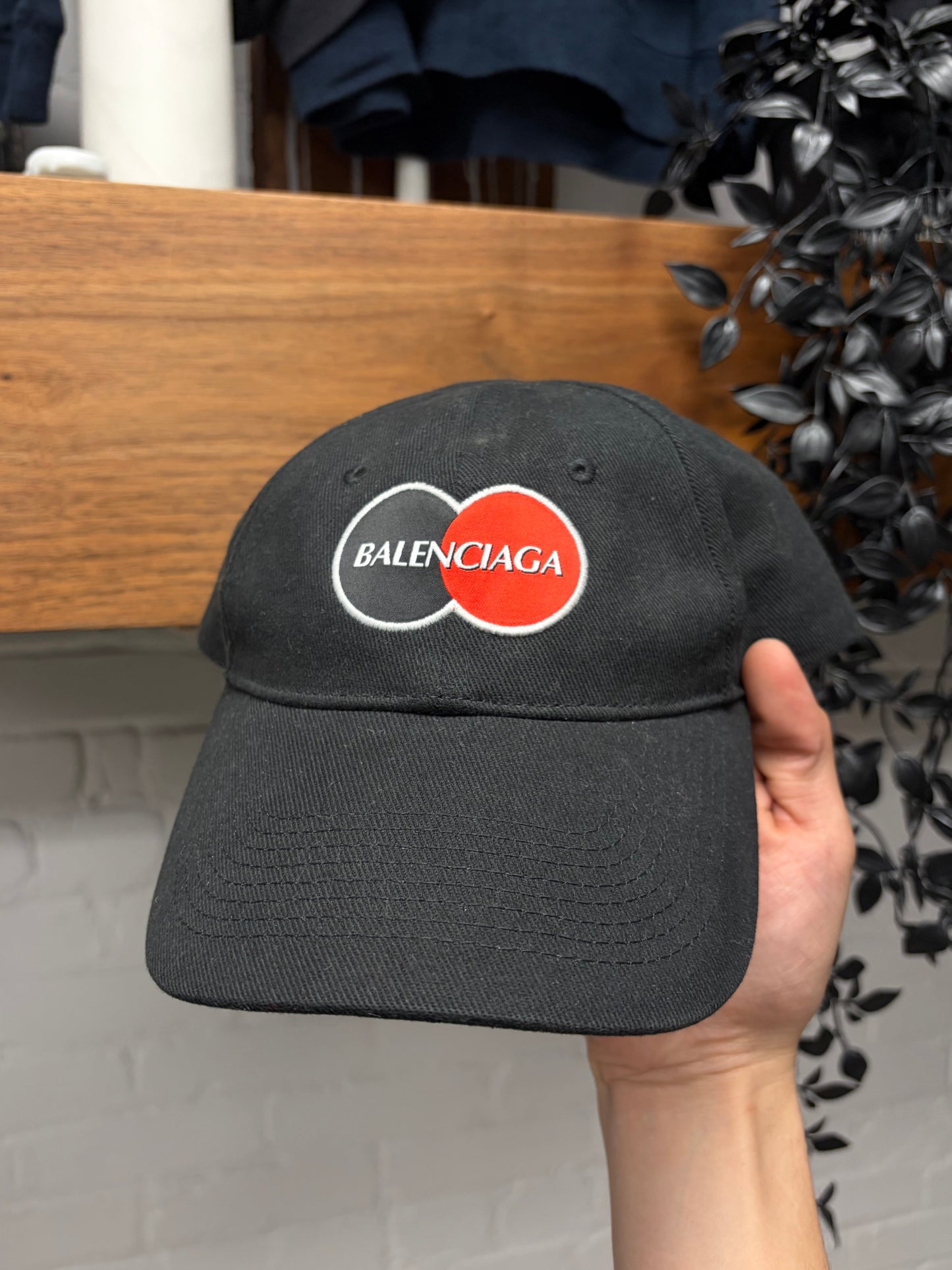 SS2020 Balenciaga ‘Mastercard’ Embroidered Logo Black Strap Back Hat