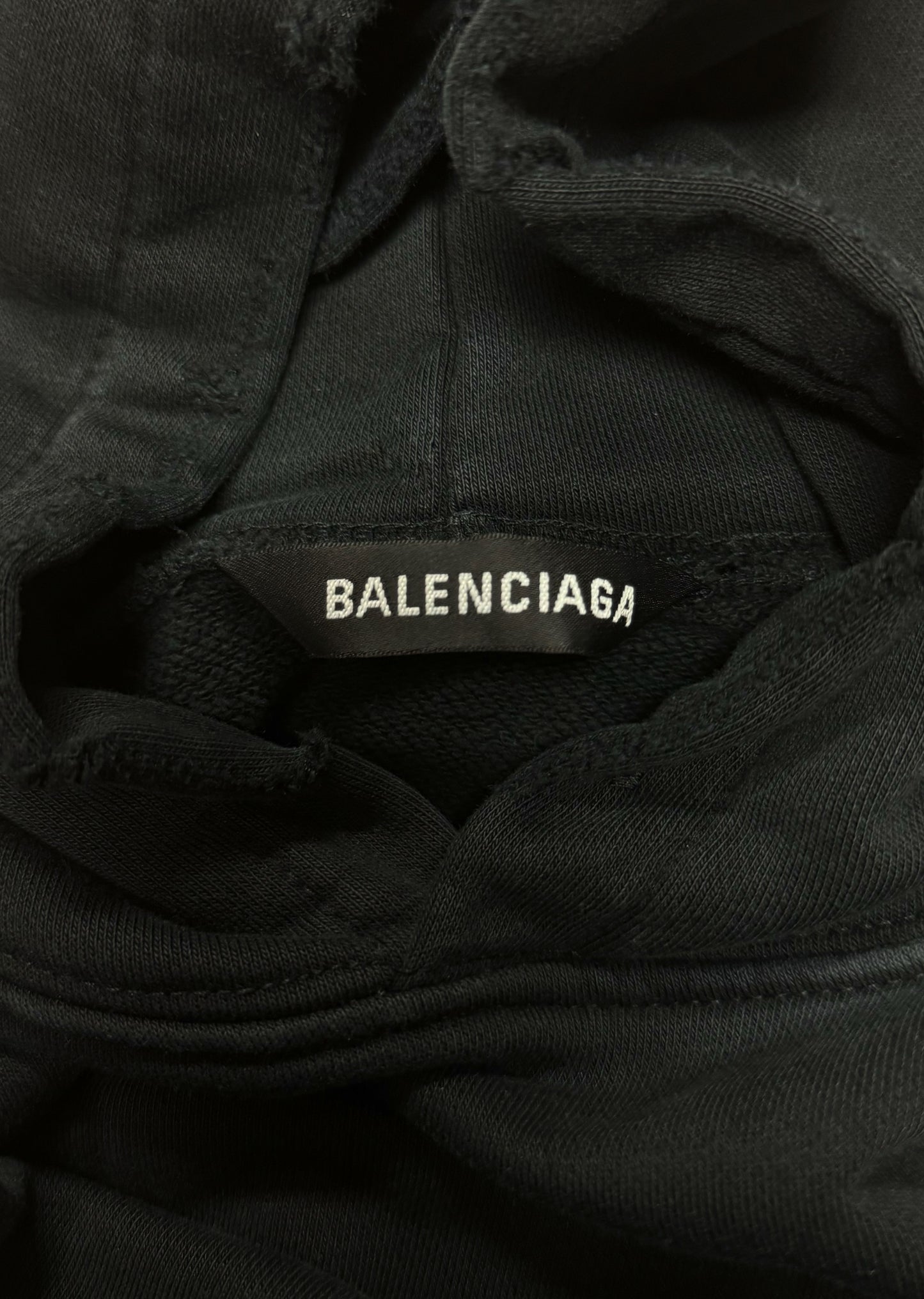 SS2020 Balenciaga ‘Nametag’ Distressed Black Hoodie