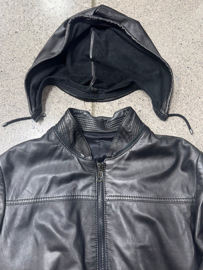 2007 Balenciaga by Nicholas Ghesquiere Sheepskin Leather Hooded Bomber Jacket