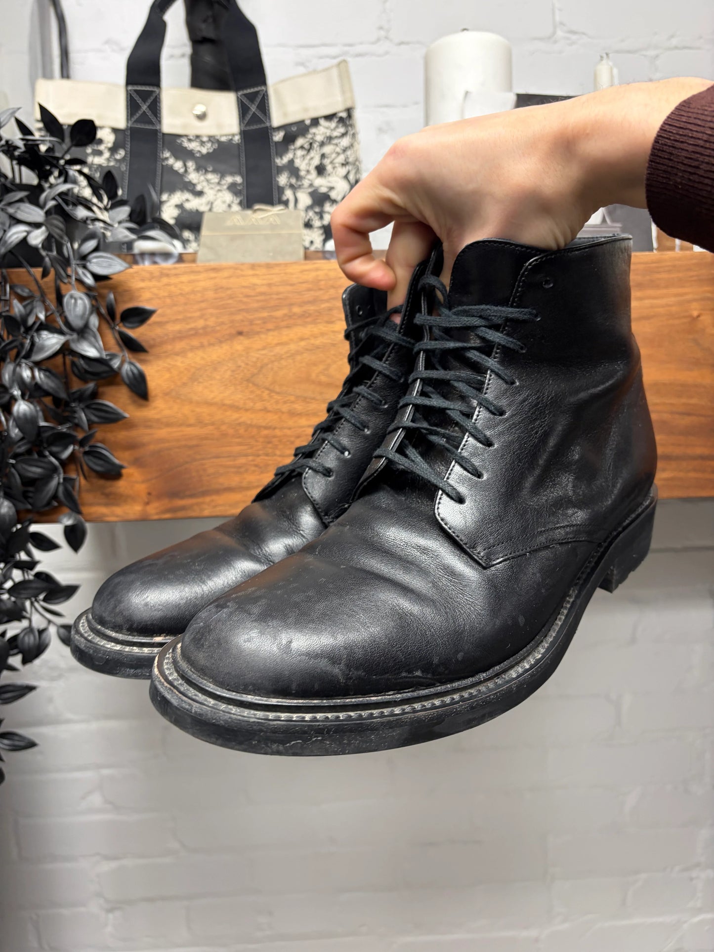 Saint Laurent Black Calfskin Patent Leather Combat Boots