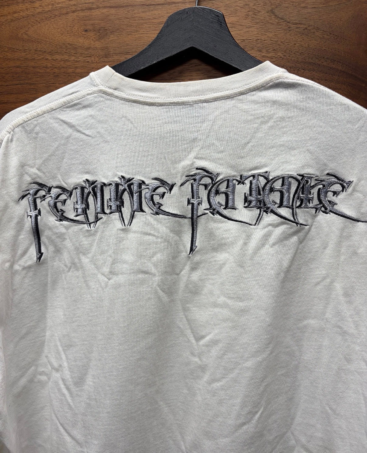 2017 Balenciaga ‘Femme Fatale’ Embroidered Script White Oversized T-Shirt