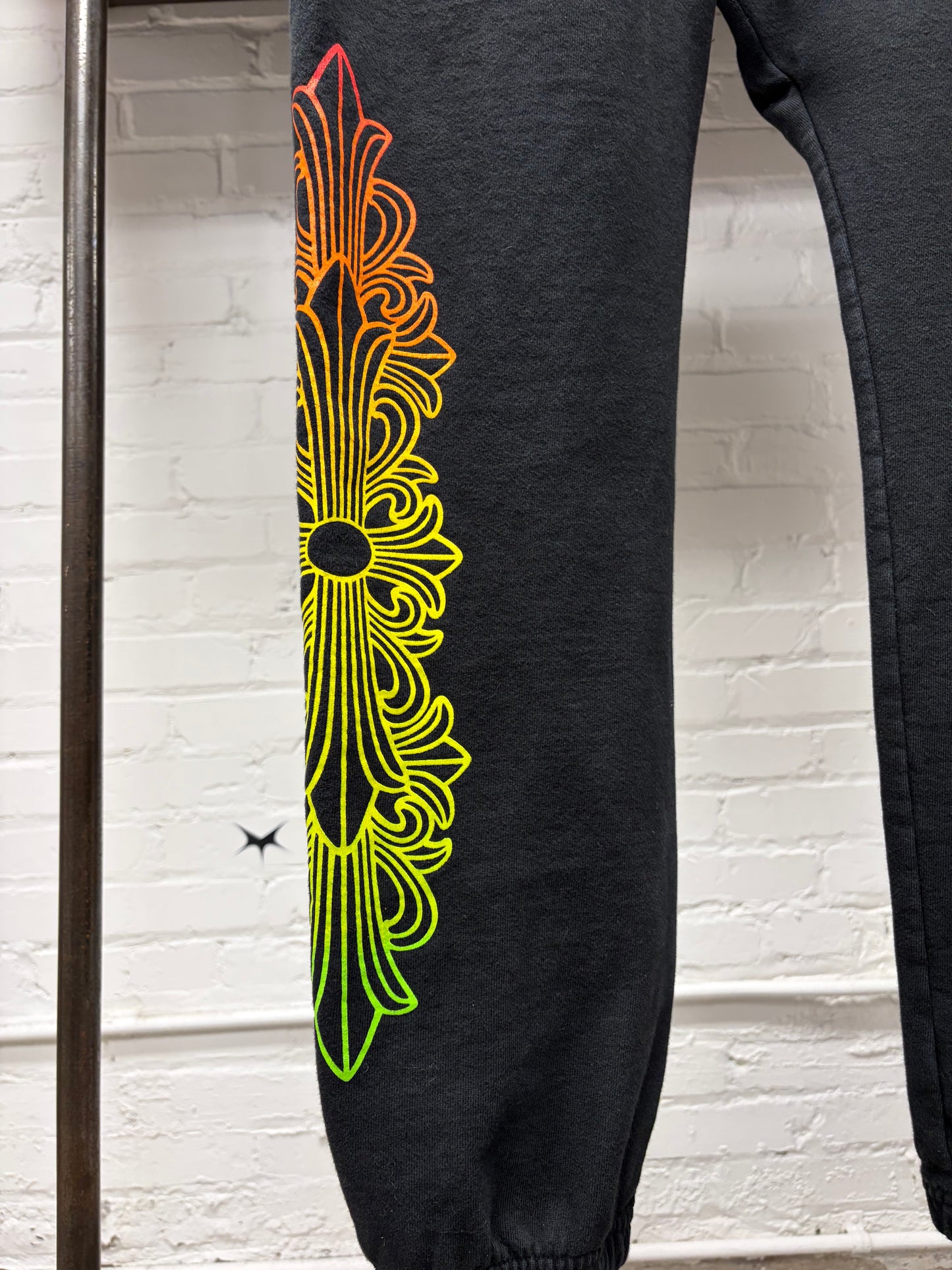 Chrome Hearts ‘Floral Cross’ Gradient Logo Black Drawstring Sweatpants