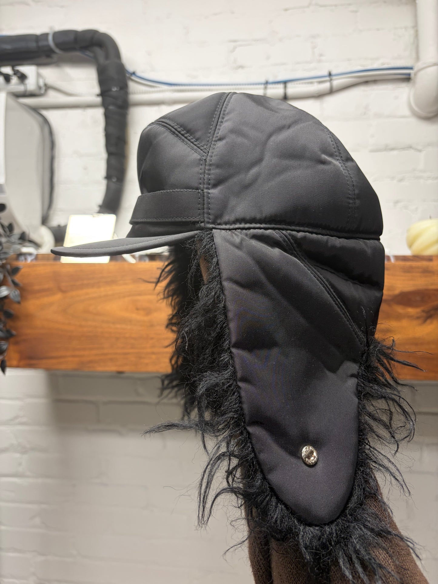 AW2019 Prada Black Fur Nylon Urshanka ‘Trapper’ Hat