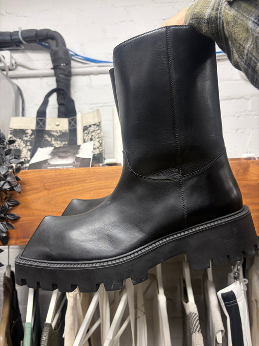 Balenciaga ‘Rhino’ Pointed Toe Black Leather Combat Boots