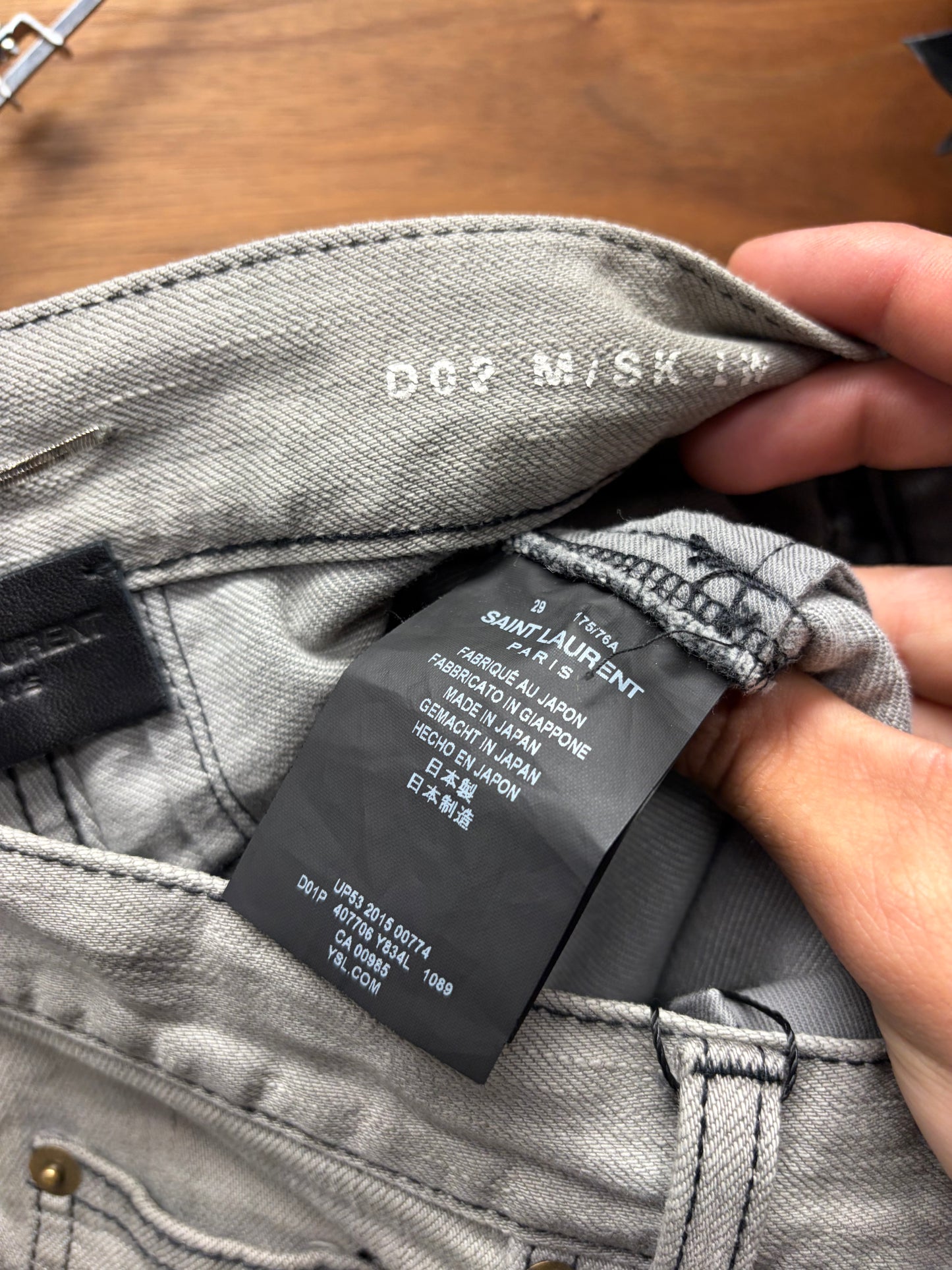 2015 Saint Laurent by Hedi Slimane Unaltered ‘D02’ Acid Wash Grey Skinny Jeans
