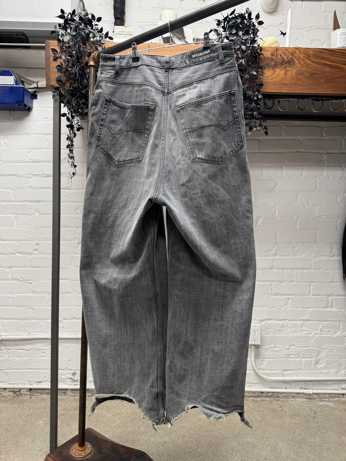 2023 Balenciaga Stone Washed Grey ‘Skater’ Wide Leg Denim