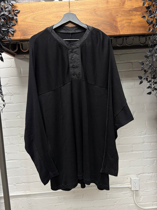 AW2017 Julius Black Ribbed Cotton Drop Shoulder Oversized Long Sleeve Shirt