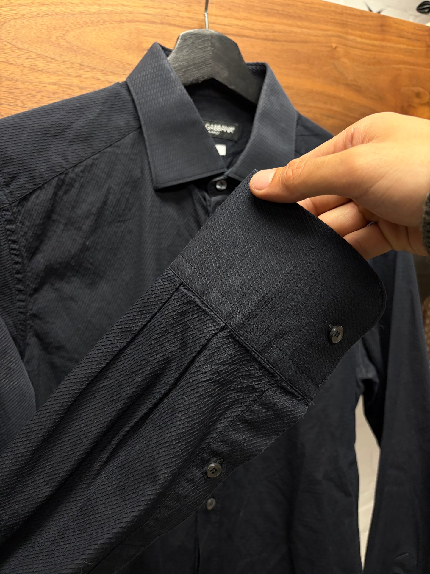 Dolce & Gabbana ‘Gold Label’ Herringbone Patterned Black Button Up Shirt