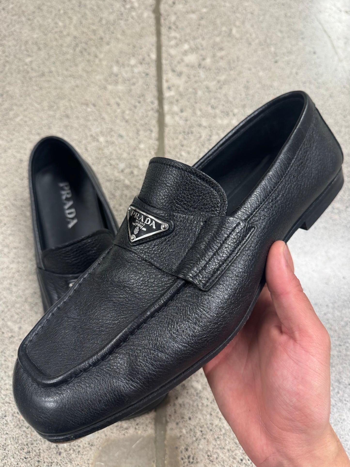 Prada Black Calfskin Leather Loafers