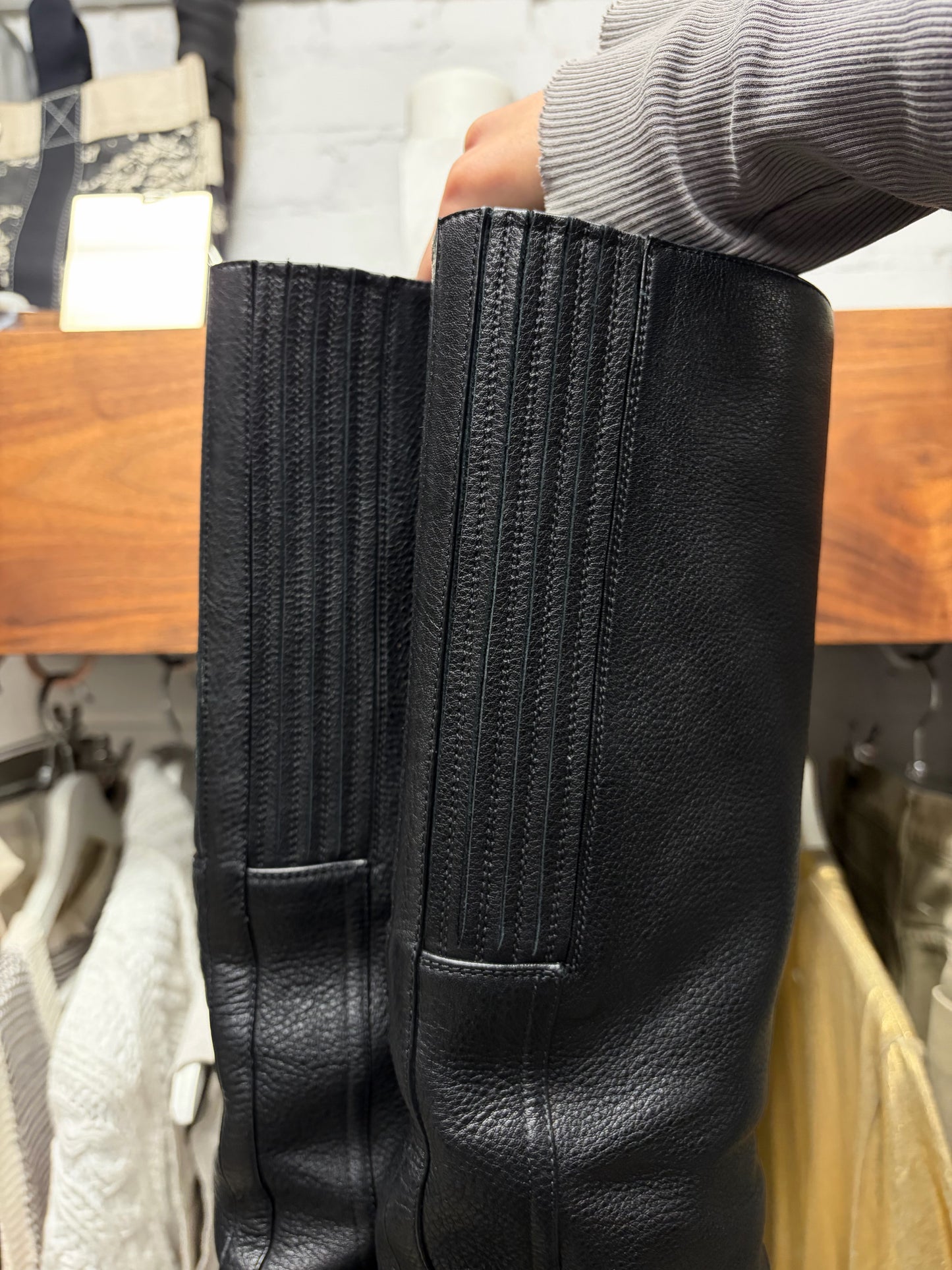 AW2021 Rick Owens ‘Ballast’ Knee High Black Leather Boots