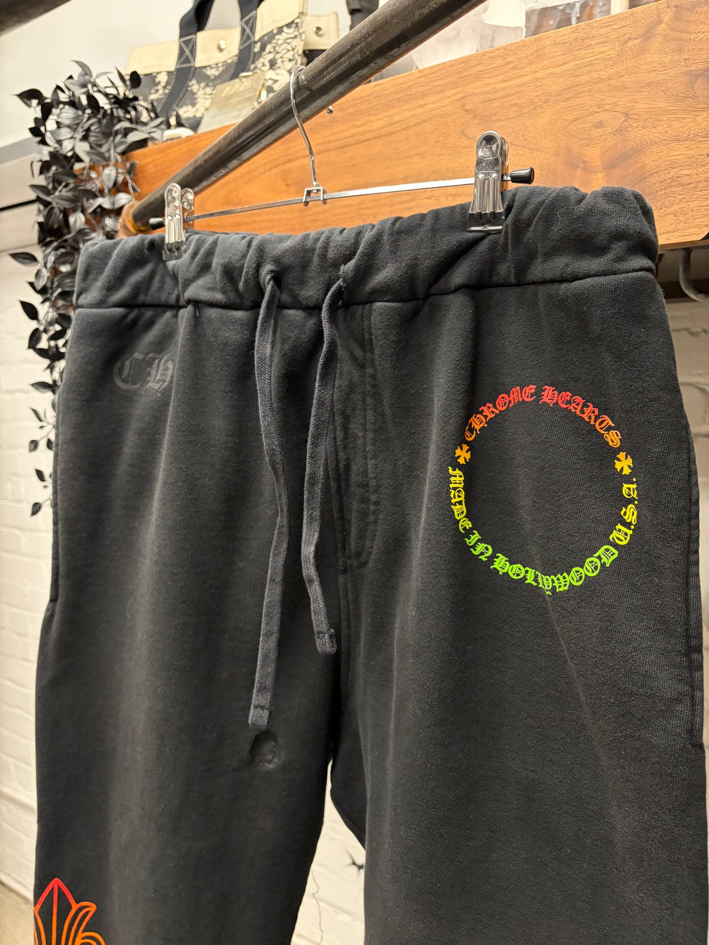 Chrome Hearts ‘Floral Cross’ Gradient Logo Black Drawstring Sweatpants