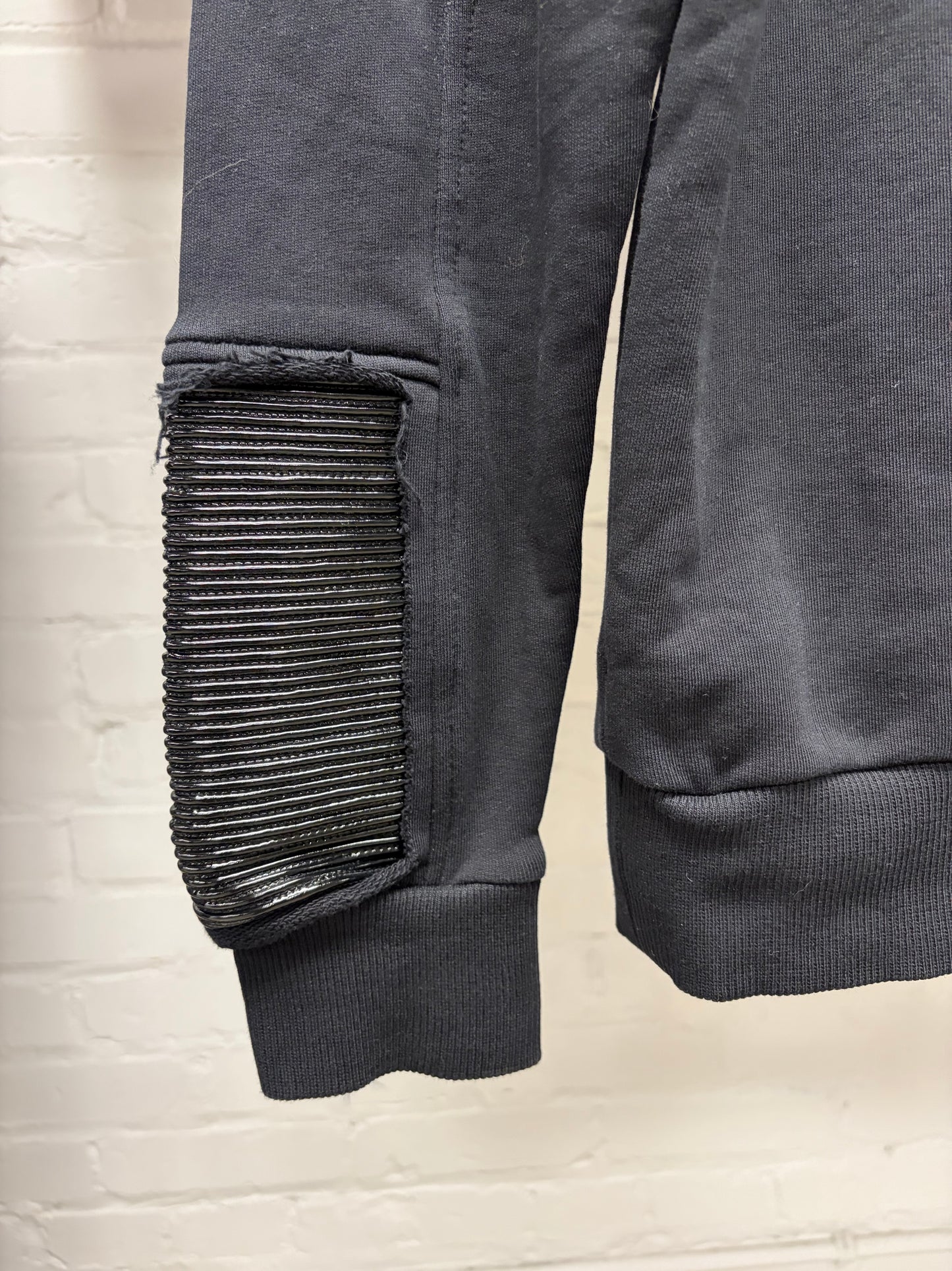 Balmain Distressed Black Zip-Up Hoodie with Pleated Wax Vinyl Repairs