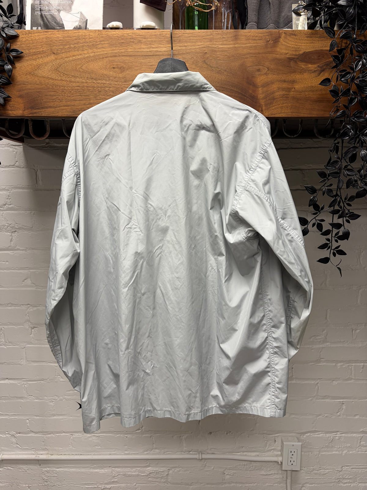 Auralee Light Grey Nylon 'Taffeta' Dual Chest Flap Pocket Windbreaker