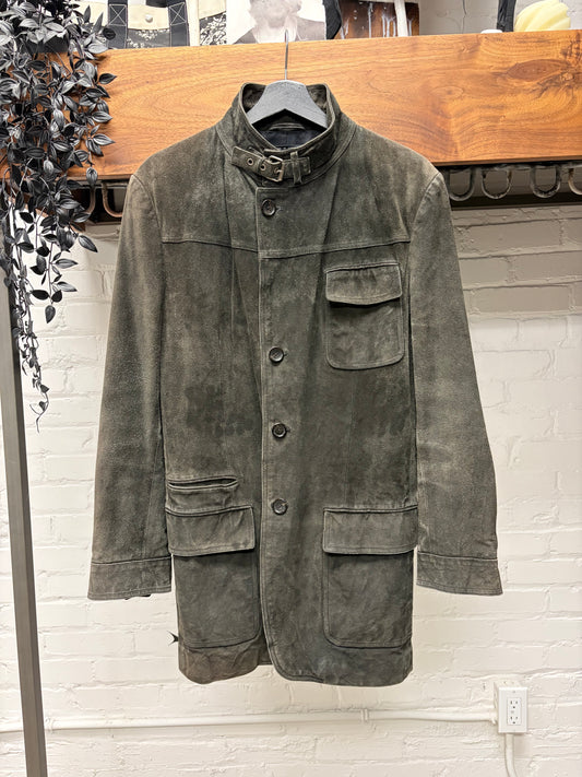 2000s Gucci by Tom Ford Brown Suede ‘Fatigue’ Belted Collar Jacket