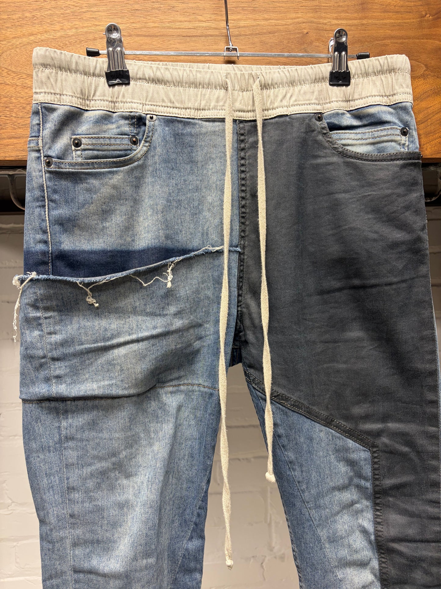 SS2019 Rick Owens ‘Babel’ Waxed Black/Hustler ‘Stick Cut’ Skinny Drawstring Pants
