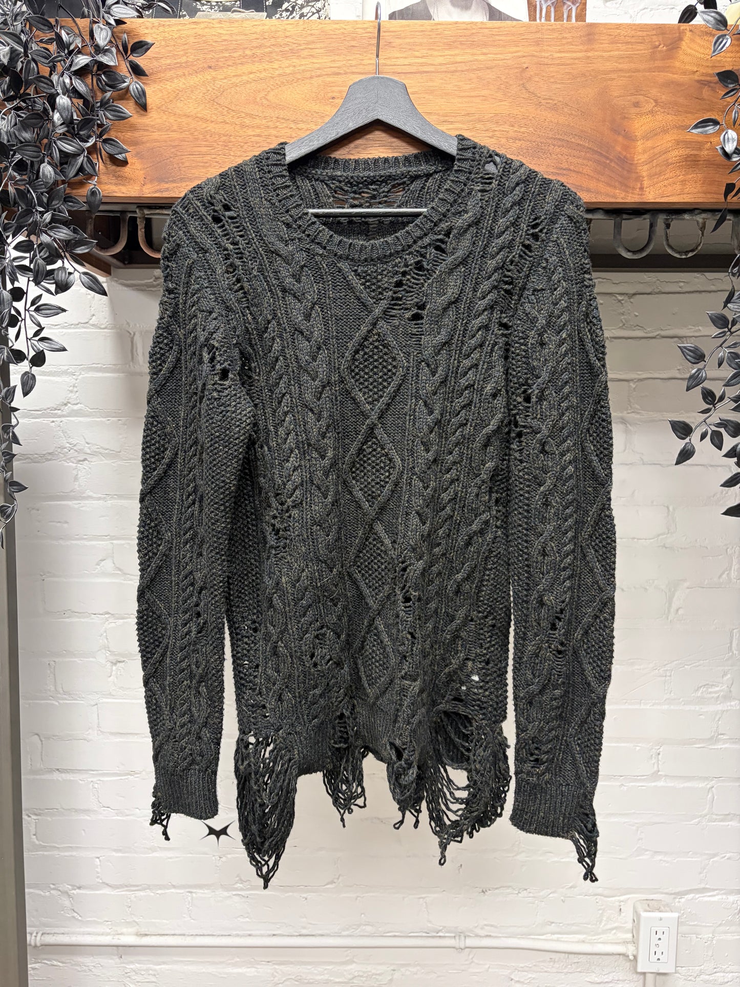 Miharayasuhiro ‘Thrash Distressed’ Wool Cable Knit Sweater