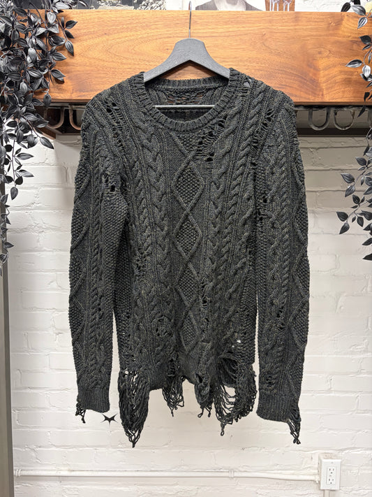 Miharayasuhiro ‘Thrash Distressed’ Wool Cable Knit Sweater