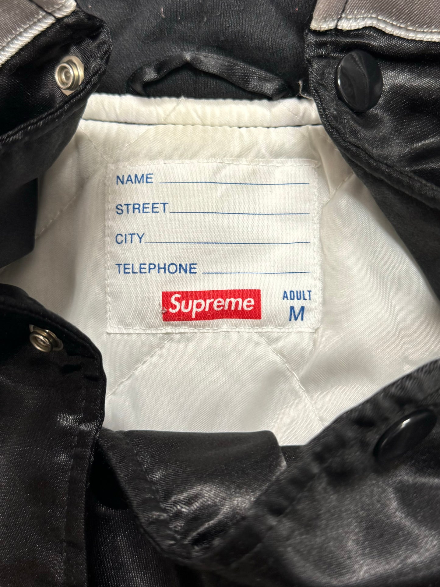 SS2014 Supreme ‘Black Satin’ Hooded Varsity Jacket