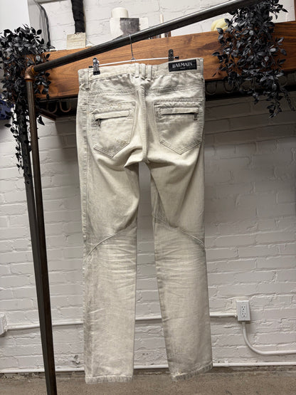 Balmain ‘Smoke Washed White’ Skinny Biker Denim