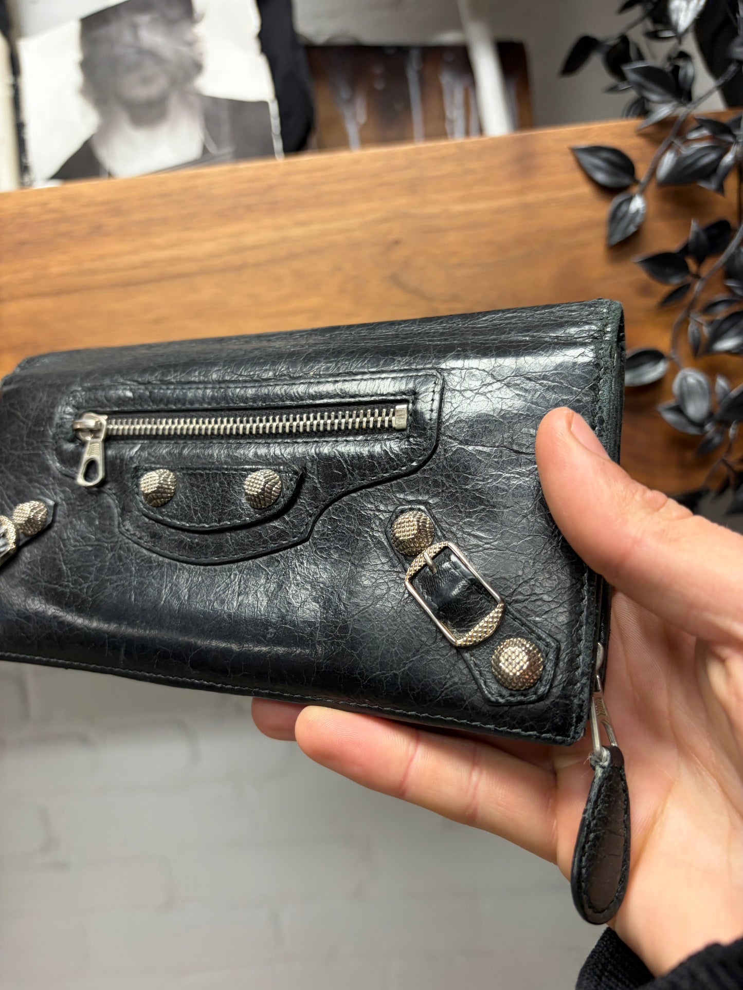 Balenciaga ‘City’ Black Calfskin Leather Long Wallet