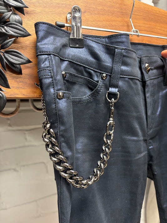 Vintage Gucci by Frida Giannini Waxed Black Pants With Wallet Chain Attachment