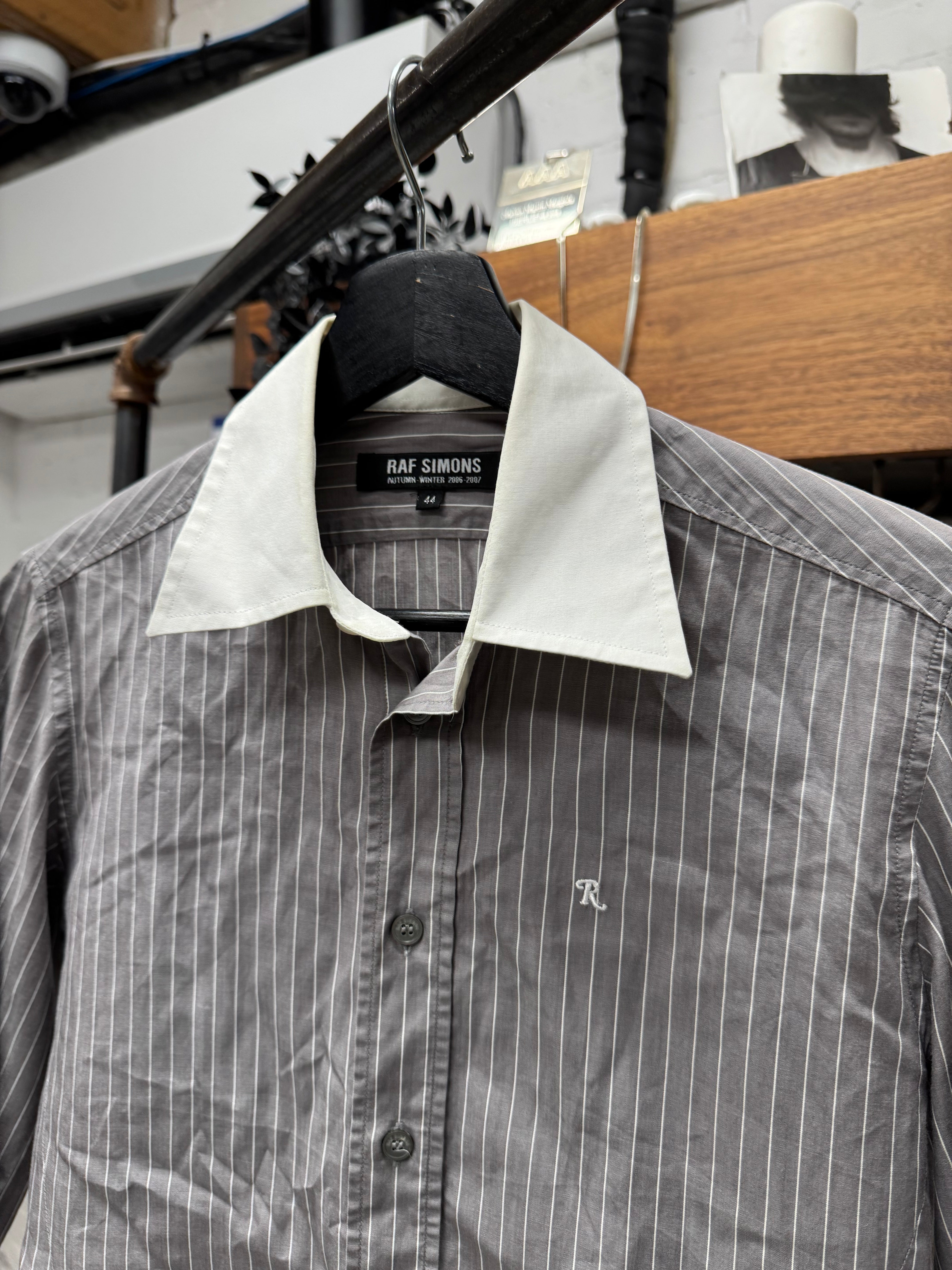 SS2006 Raf Simons Pinstripe 'R' Embroidered Logo Button Up