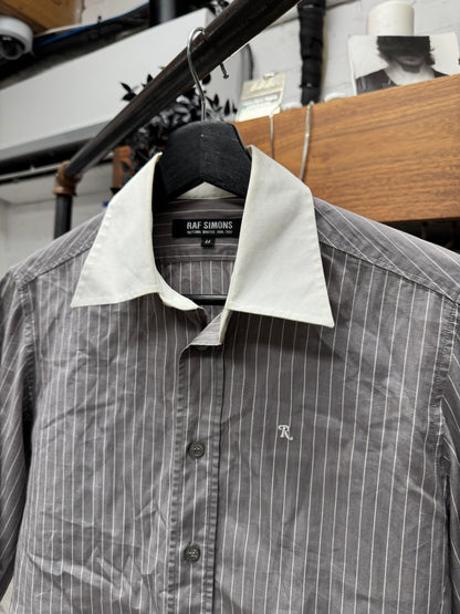 SS2006 Raf Simons Pinstripe ‘R’ Embroidered Logo Button Up Shirt