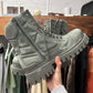 Balenciaga Distressed Canvas Military Green ‘Strike’ Combst Boots