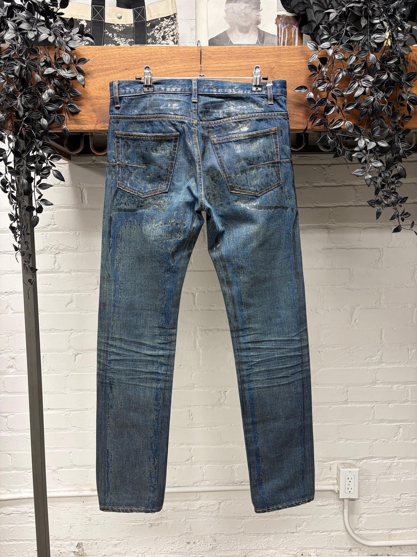 Dior Homme ‘Luster’ Clawmark Waxed Green/Blue Skinny Jeans